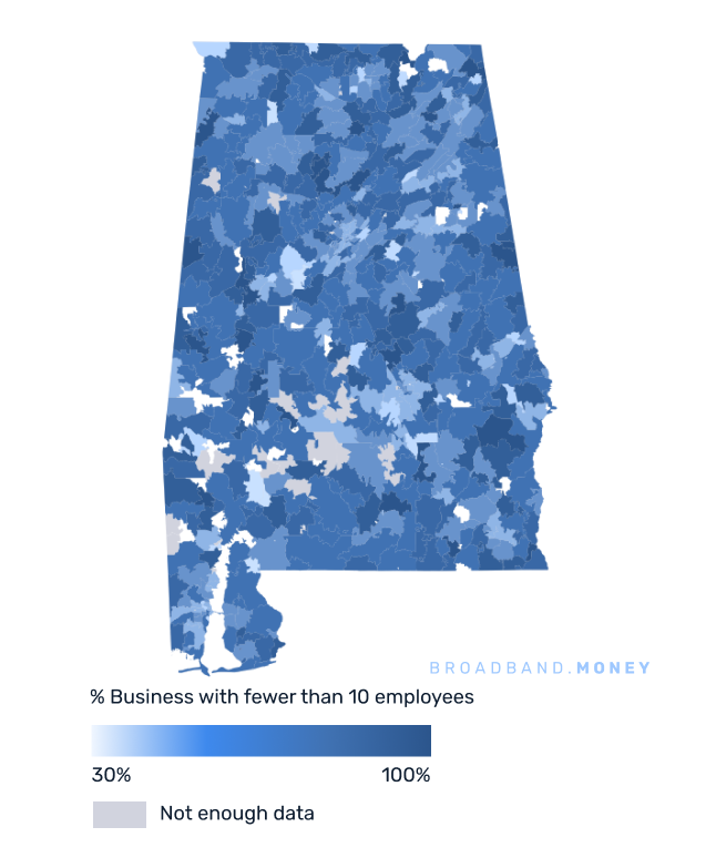 Alabama broadband investment map small business establishments 