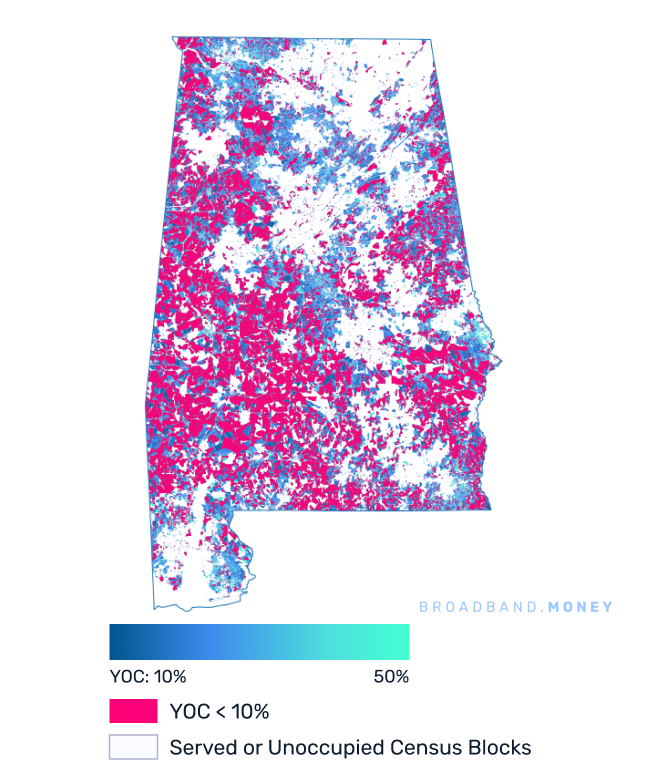 Alabama broadband investment map yield on cost