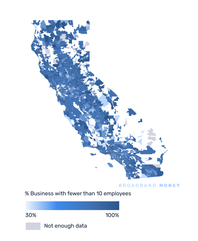 California broadband investment map small business establishments 