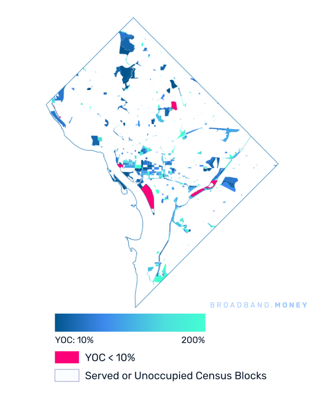 District of Columbia broadband investment map yield on cost with 75% Grant Coverage