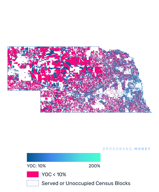 Nebraska broadband investment map yield on cost with 75% Grant Coverage