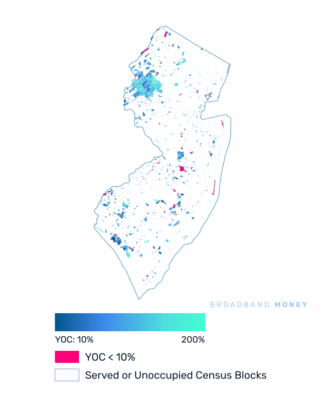 New Jersey broadband investment map yield on cost with 75% Grant Coverage