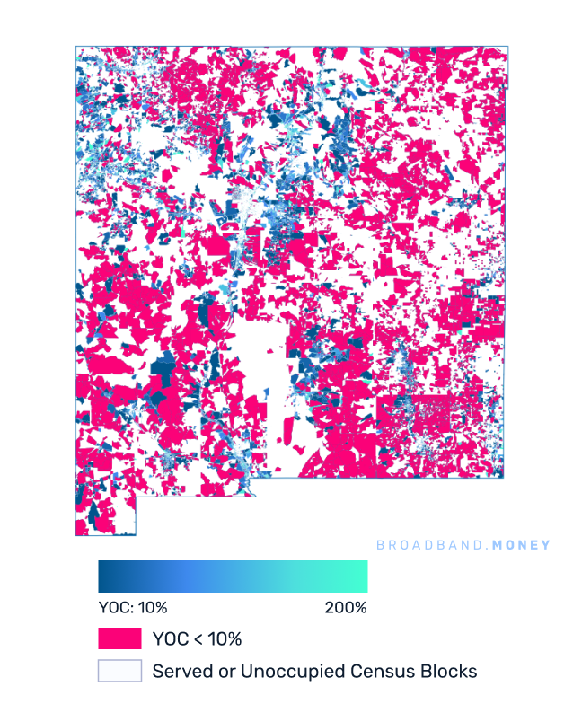 New Mexico broadband investment map yield on cost with 75% Grant Coverage