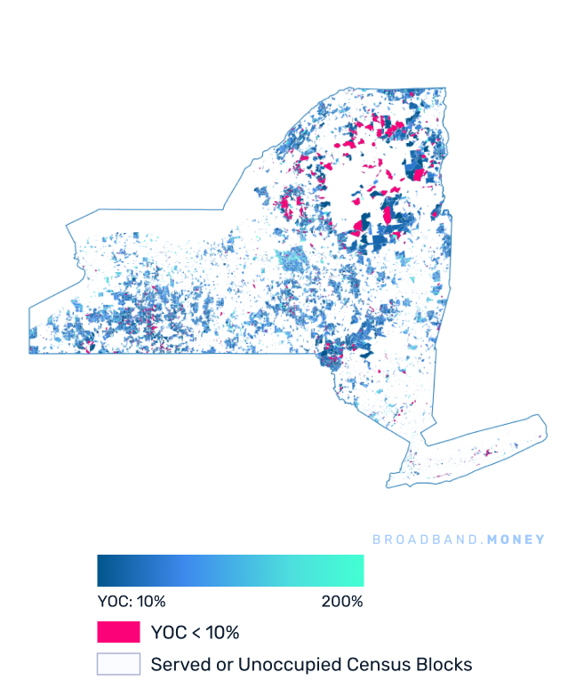 New York broadband investment map yield on cost with 75% Grant Coverage