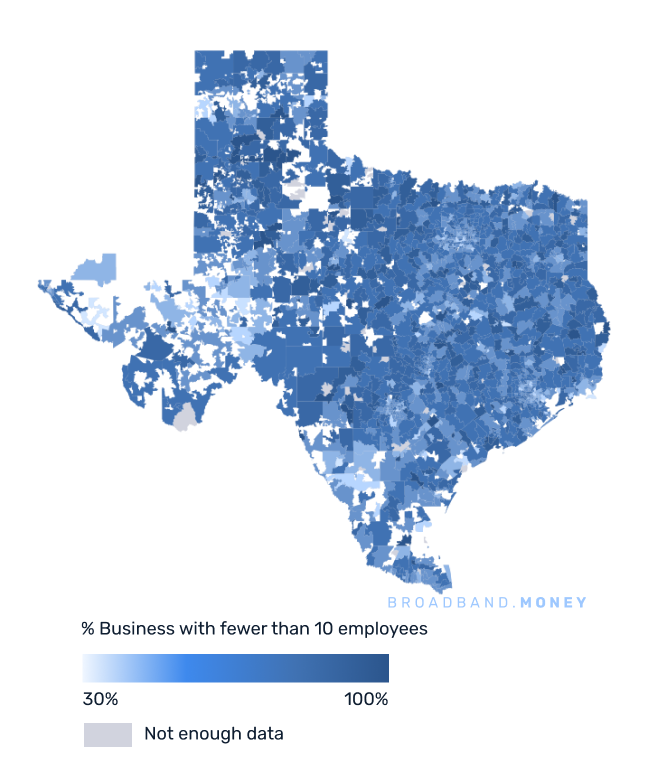 Texas broadband investment map small business establishments 
