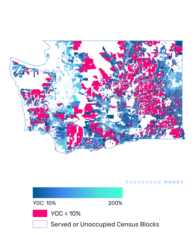 Washington broadband investment map yield on cost with 75% Grant Coverage