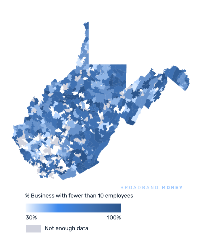 West Virginia broadband investment map small business establishments 